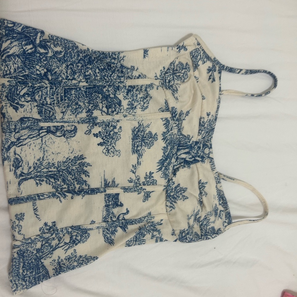 cider vintage blue and white top